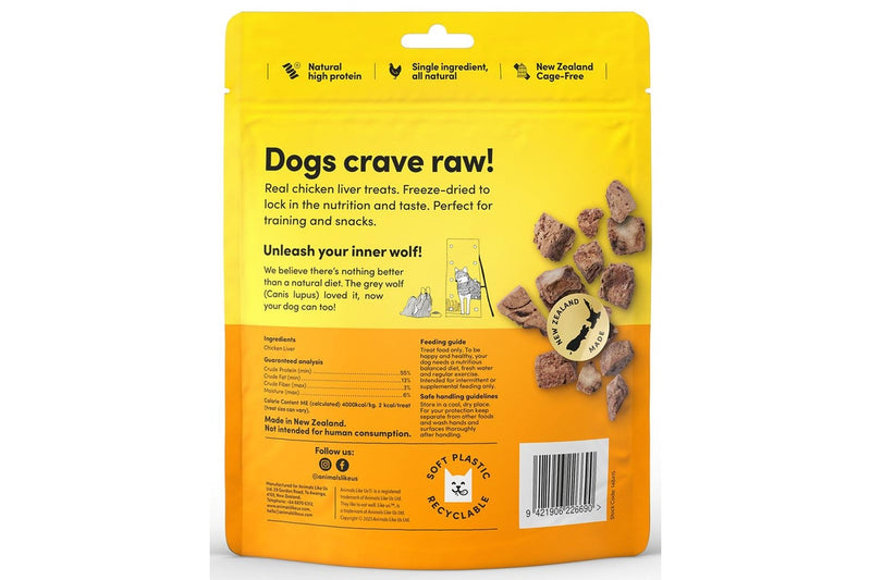 Animals Like Us: Cage-Free Chicken Liver Freeze-Dried Raw Dog Treats (85g)