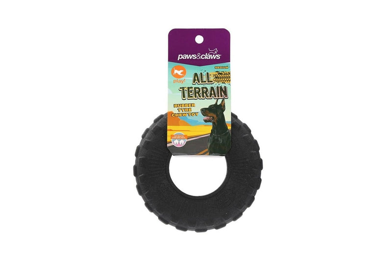 2x Paws & Claws All Terrain Medium 15cm Rubber Tyre Chew Toy Pet Dog Play Black