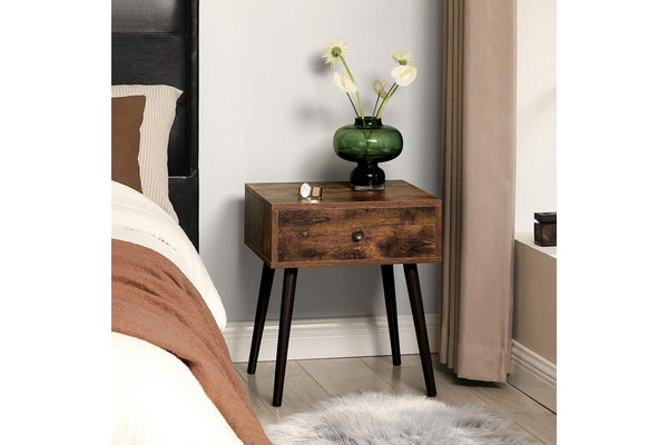 VASAGLE Nightstand with A Drawer and Tapered Legs - Rustic Brown