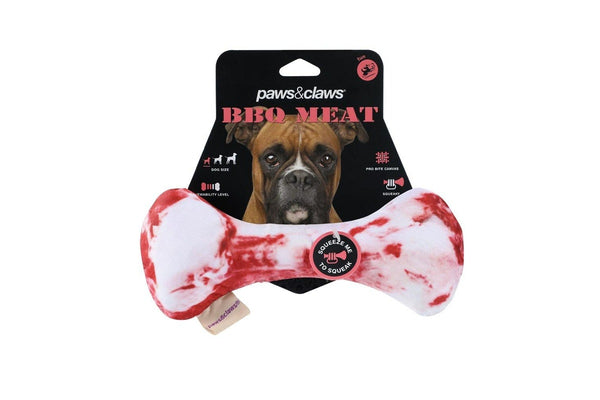 2x Paws & Claws Feed Me BBQ Bone Oxford Pet Dog Play Toy w Squeaker 23x10cm