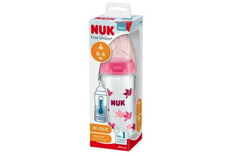 NUK: First Choice Plus Glass Baby Bottle - Pink Birds (240ml)