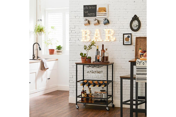 Vasagle Industrial Bar Cart With Bottle Holder - Rustic Brown / Black