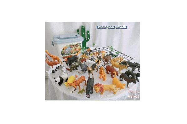 58pcs Zoo Life Figures Toy Set Storage box Animal Realistic Playset Kids