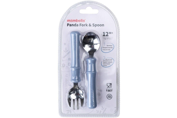 Mombella: Panda Fork & Spoon - Light Blue