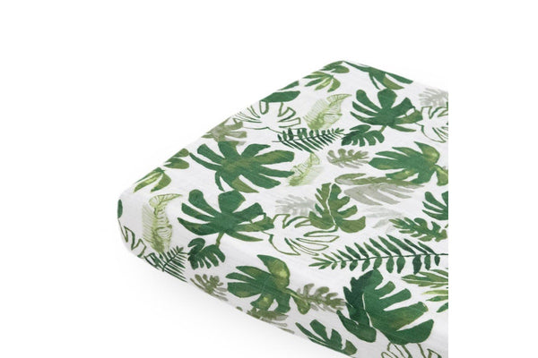 Little Unicorn: Muslin Changing Pad Cover / Bassinet Sheet - Tropical Leaf