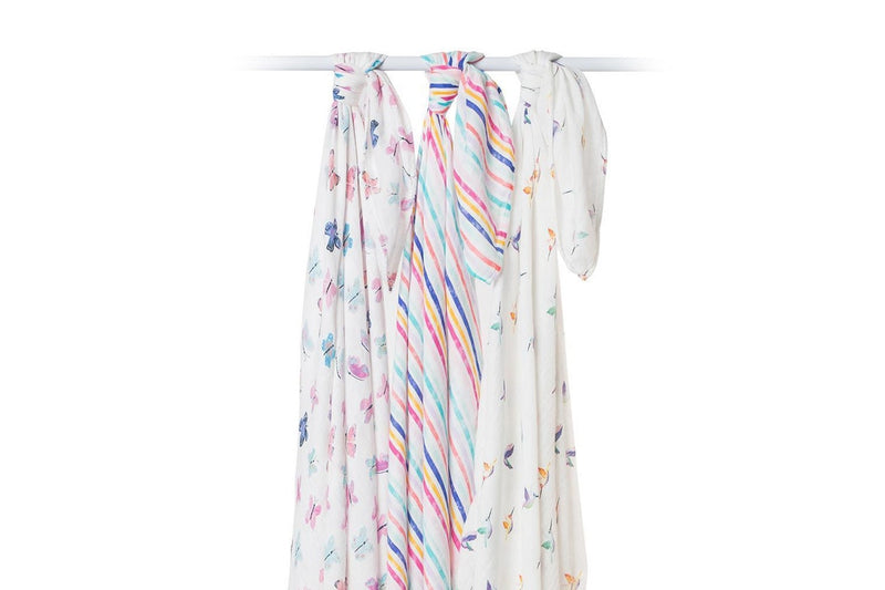 Lulujo: Muslin Bamboo Swaddle - Garden Friends (3 Pack)