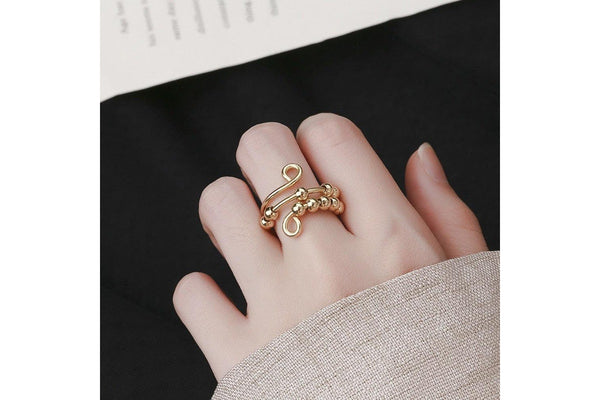 2Pcs Fidget Beads Ring Meditation Ring Adjustable Opening Rotatable Rings for Daughters-Style 4