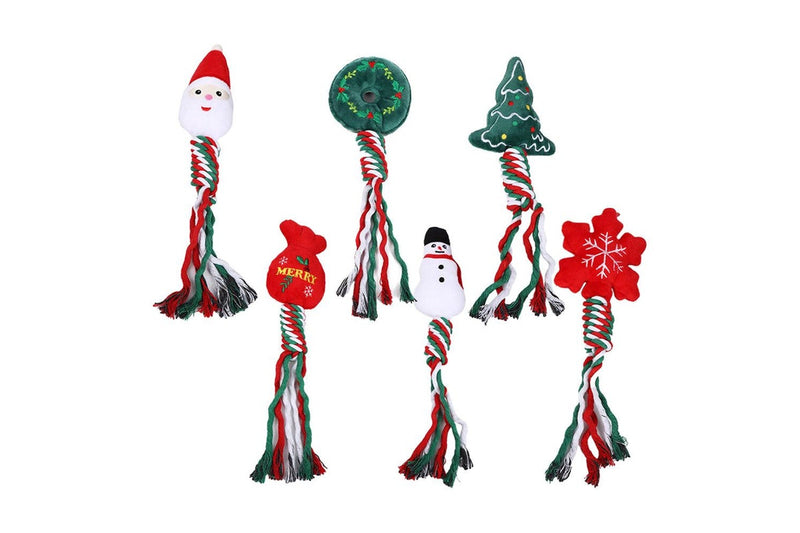 6pcs Christmas Pet Dog Chew Toys Braided Rope Pet Toys