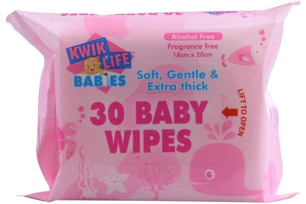 Kwik Life Pk30 Baby Wipes With Sticky Top Alcohol Free Fragrance Free