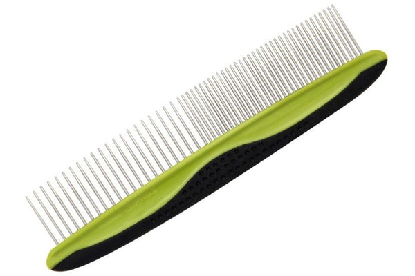 PETSWOL Pet Comb with Rounded and Smooth Stainless Steel Ends - Green