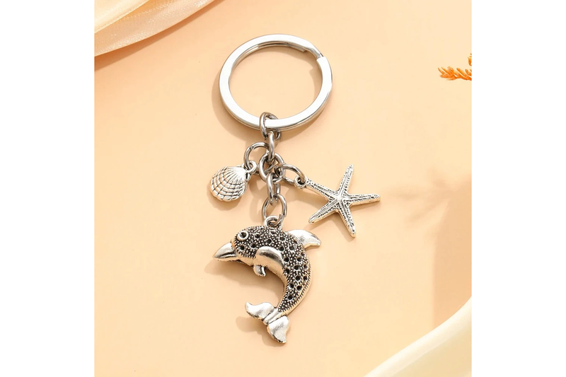 20Pcs Dolphin & Starfish Shell Charm Keychain - One Size