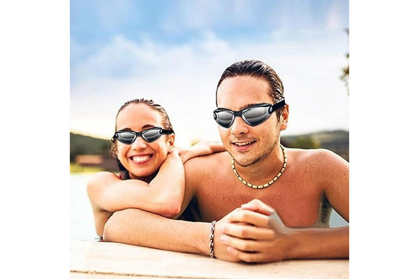 No Leaking Anti Fog Swimming Goggles Swimming Cap Set for Adult Youth Black