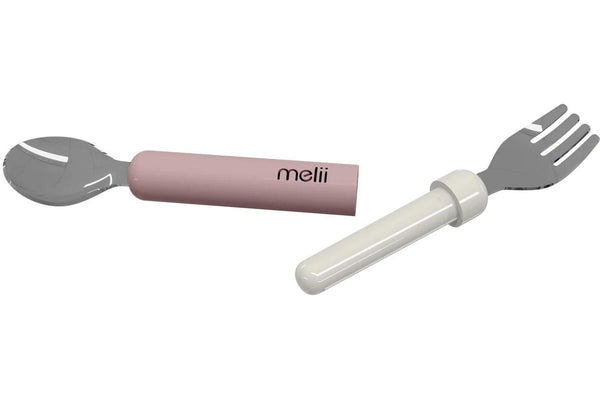 Melii: Detachable Spoon & Fork - Pink + Ivory