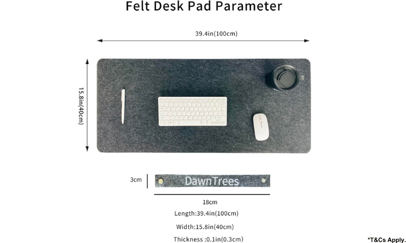 DAWNTREES Felt Desk Mat Pad 100x40CM -Dark Grey