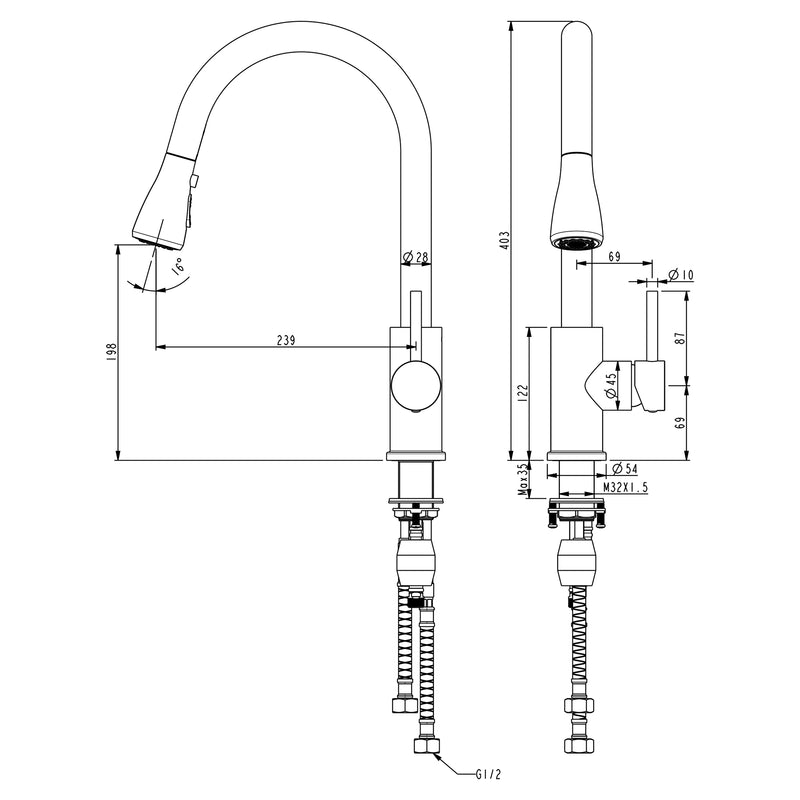 Vogue Linear Pull Out Sink Mixer - Black