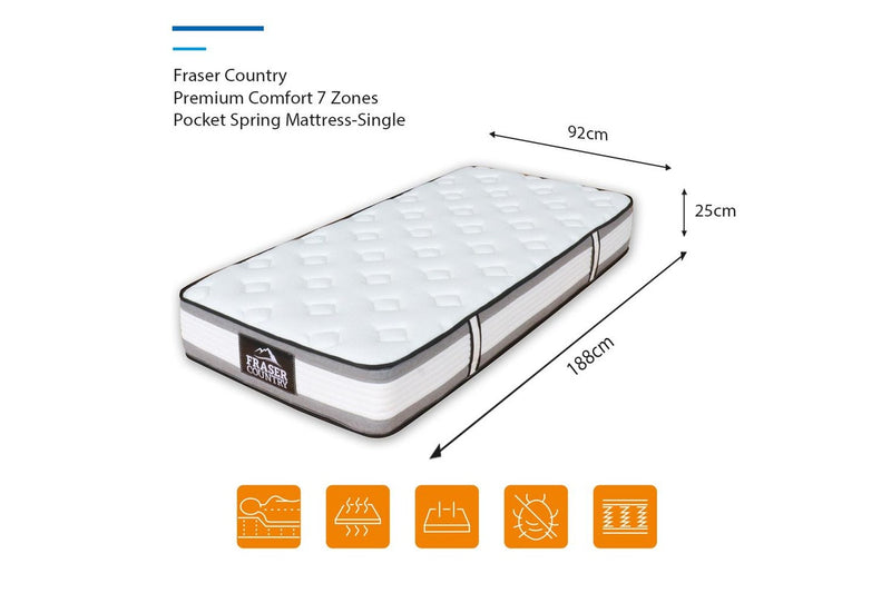 Fraser Country Premium Comfort 7 Zones Pocket Spring Mattress - Single