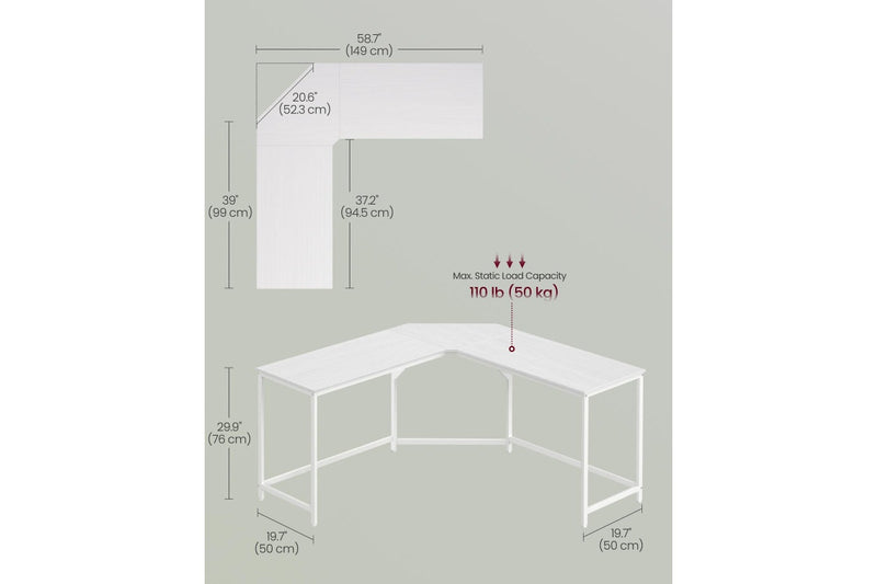 Vasagle L-Shaped Computer Desk - White