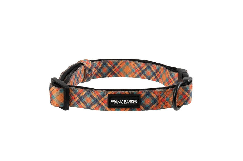 Frank Barker Adjustable 40-65cm Plaid Dog Collar Neck Strap w Clasp L Orange