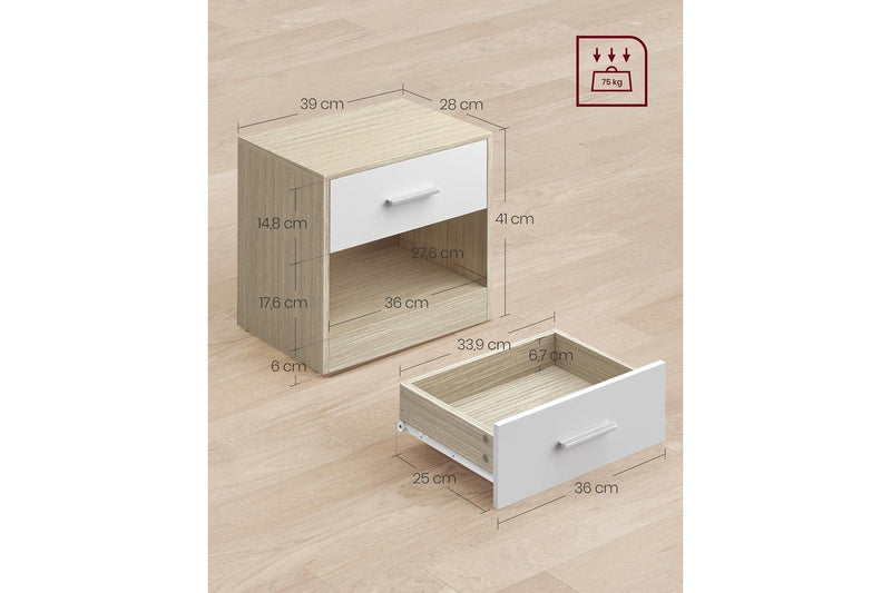 VASAGLE Bedside Table Set of 2 - Natural Beige/White