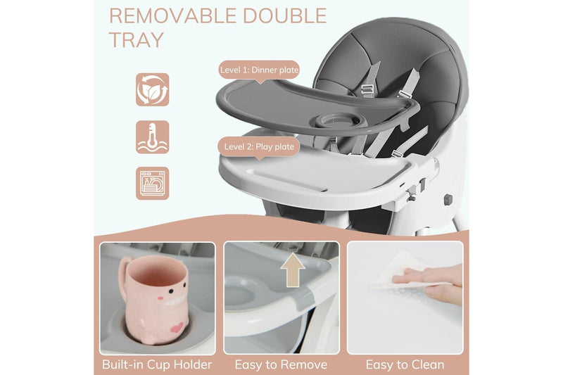 Portable Foldable High Chair with 3 Recline Positions & Adjustable Footrest