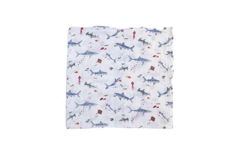 Little Unicorn: Single Cotton Muslin Swaddle - Shark