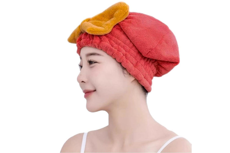 2Pcs Set Quick Absorbent Drying Hair Caps with Bow-Knot Hair Turban Wrap for Women Style 1