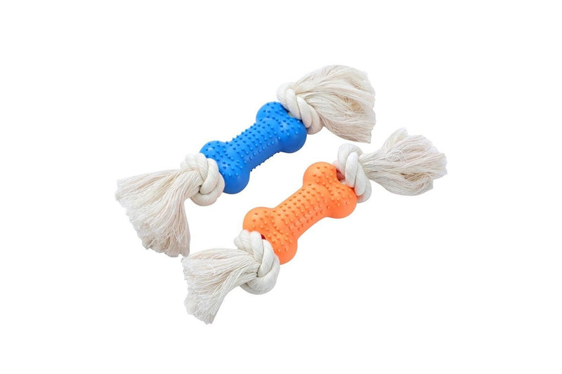 4x Paws & Claws Essential Interactive 8.5cm Rubber Bone Rope Pet Dog Toy Assort