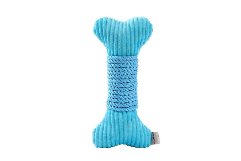 2x Paws & Claws 30x14cm Roped-Up Plush Bone Squeaker Pet Dog Fun Play Toy Aqua