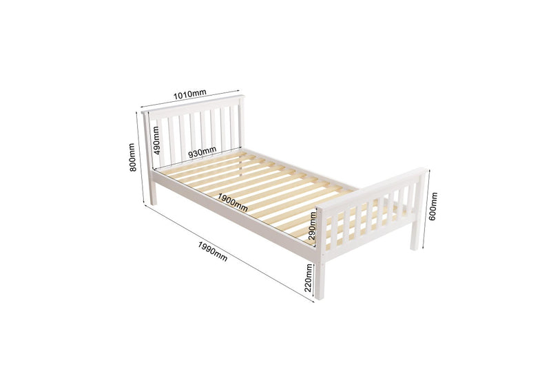 Beckham Single Solid Wooden Bed Frame - White