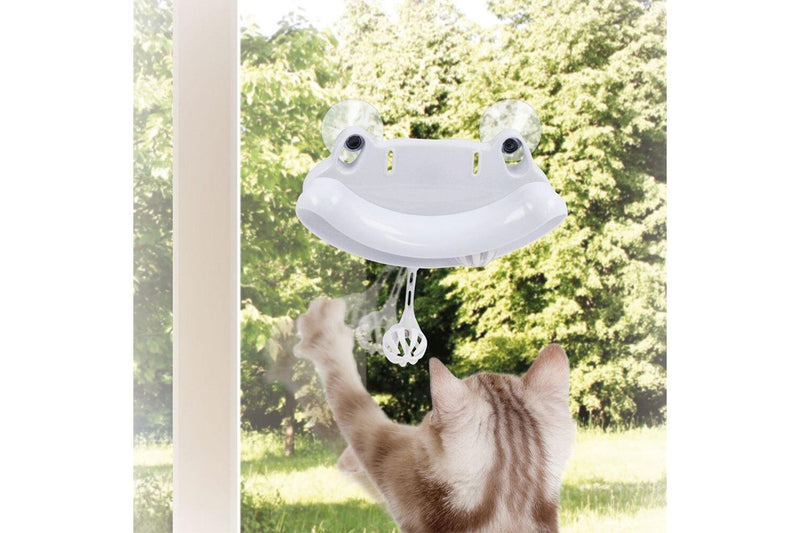 Froggo 18.5cm Suction Cup Cat Play Hanging Toy w Bells Interactive Fun White