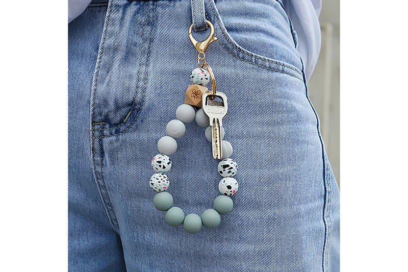 Silicone Key Ring Bracelet Women Bead Bangle Keychain Wristlet Style 3