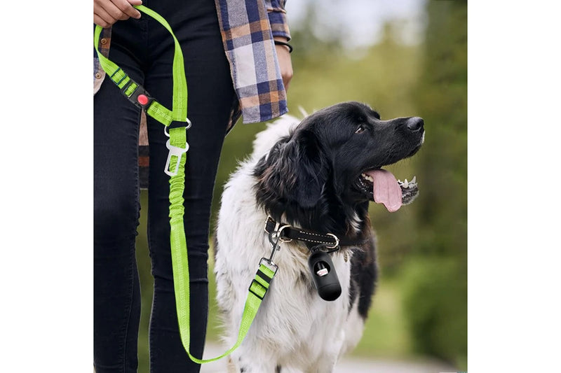 3-in-1 Removable Dog Seat Belt Harness for Car Retractable Reflective Bungee Dog Seatbelt Green