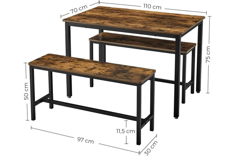 Vasagle : Dining Table with 2 Benches - Rustic Brown