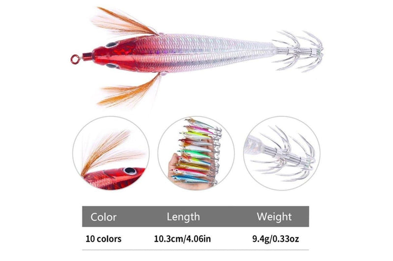 10 Piece Luminous Wooden Shrimp Bait Set With Squid Hook 10.3cm 9.4g