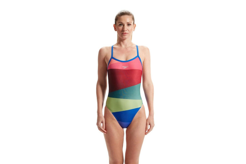 Speedo Womens/Ladies Placement One Piece Swimsuit (Red/Green) (32 in)