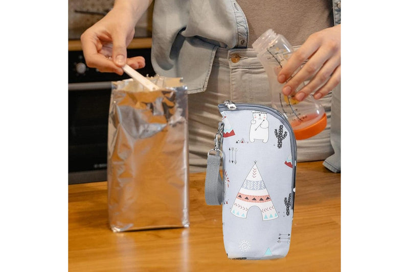 Portable Baby Feeding Milk Bottle Warmer Bag Insulation Thermal Bag Baby Bottle Holder Light Grey