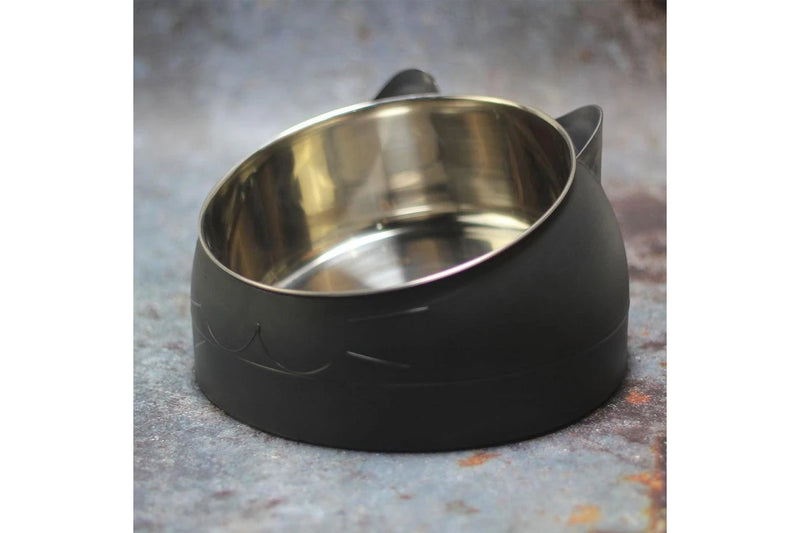 Tilted Dog Food Bowl Stainless Steel Cat Dog Feeder Black