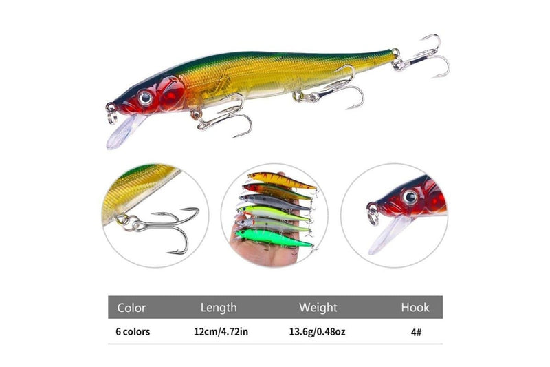 6 Piece Hengjia Mi169 Submerged Minnow Fishing Lures 12cm 13.6g