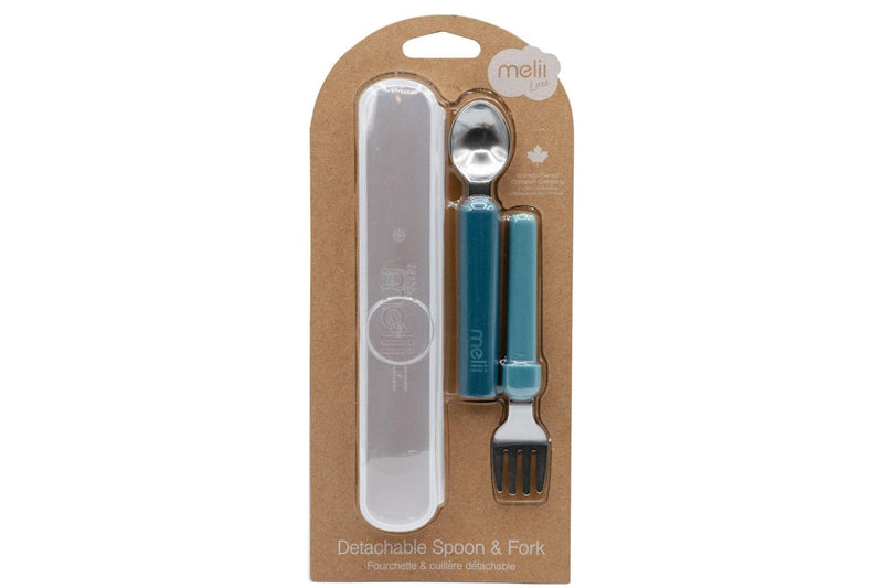 Melii: Detachable Spoon & Fork - Blue + Beige