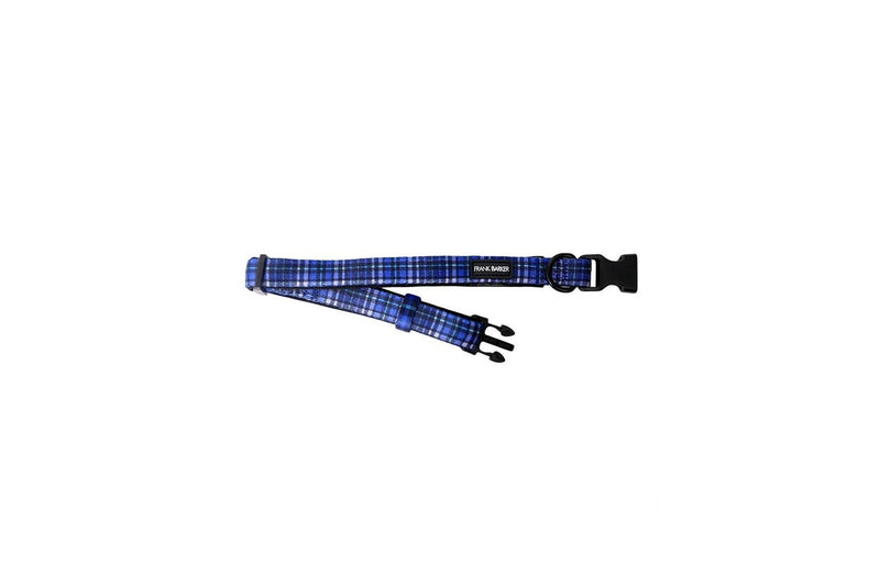 Frank Barker Adjustable 25-40cm Plaid Pet Dog Collar Neck Strap S w Clasp Blue