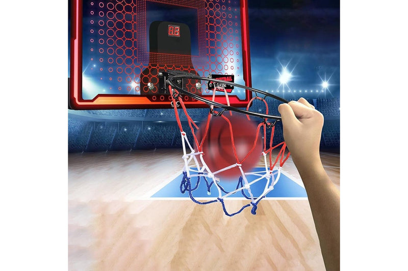 Indoor Lighted Basketball Hoop Mini Over The Door Basketball Hoops with 2 Basketball for Kids Red