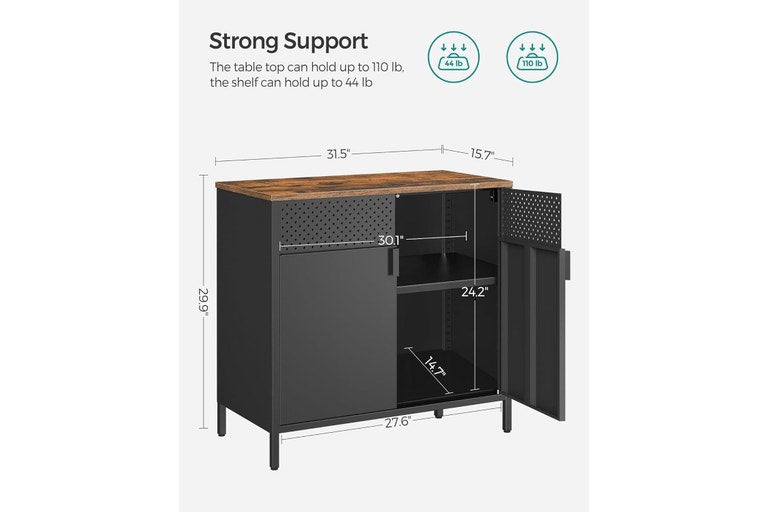 Vasagle SONGMICS Multipurpose Floor Standing Storage Sideboard - Rustic Brown & Black