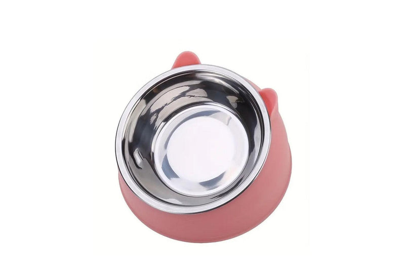 Tilted Dog Food Bowl Stainless Steel Cat Dog Feeder Pink