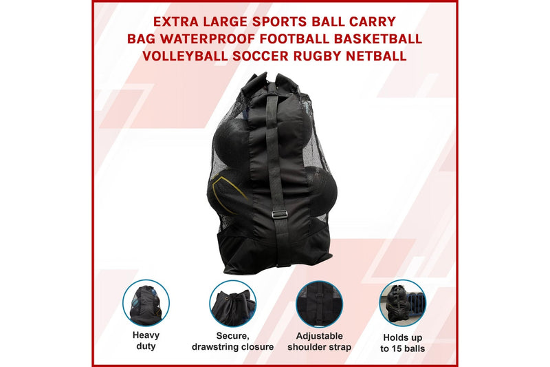 Extra Large Sports Ball Carry Bag Waterproof Football Basketball Volleyball Soccer Rugby NetBall