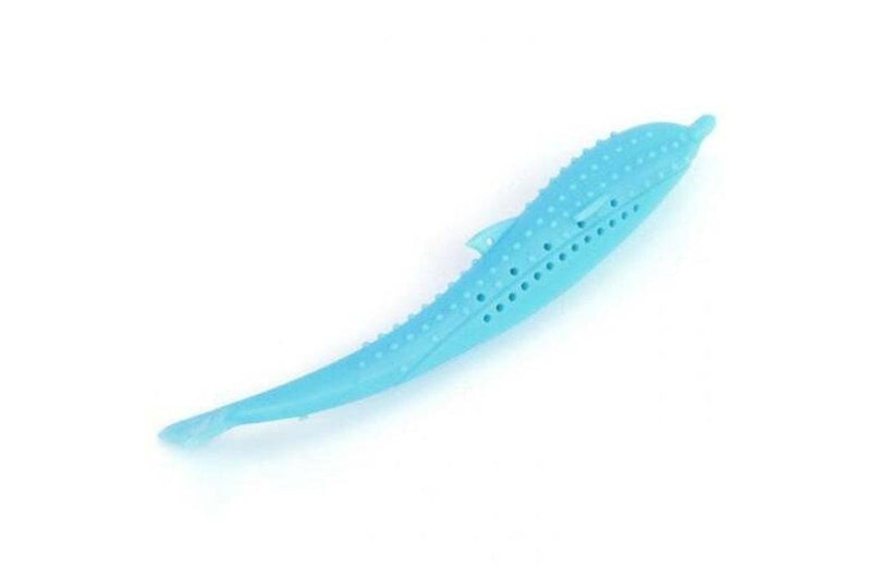 Silicone Fish Type Pet Cat Toothbrush Catnip Bite Clean Molar Toy Stick Deep Sky Blue - Standard