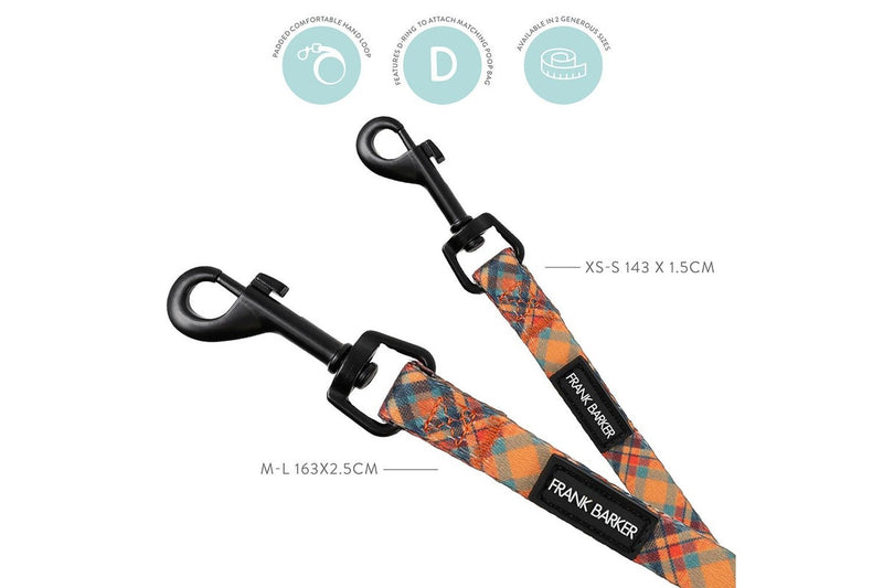 Frank Barker Adjustable 163x2.5cm Plaid Dog Lead Padded Leash Strap M-L Orange