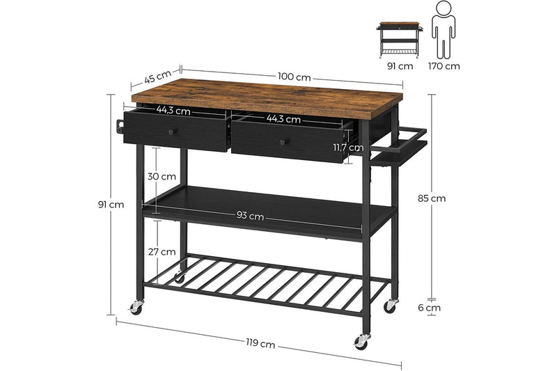 Vasagle Kitchen Island On Wheels - Rustic Brown / Black