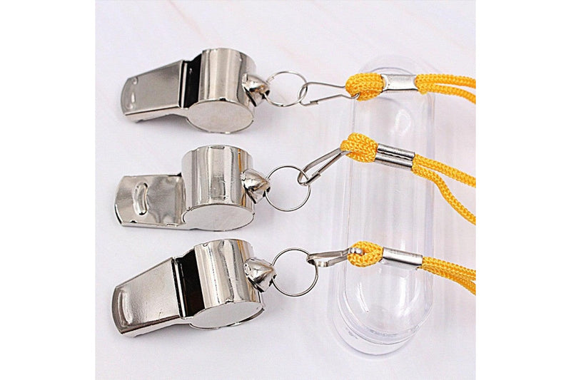 10Pcs Metal Whistle With Rope Stainless Steel For Referee Sport Rugby Party Training School Football Basketball Cheerleaders - Standard