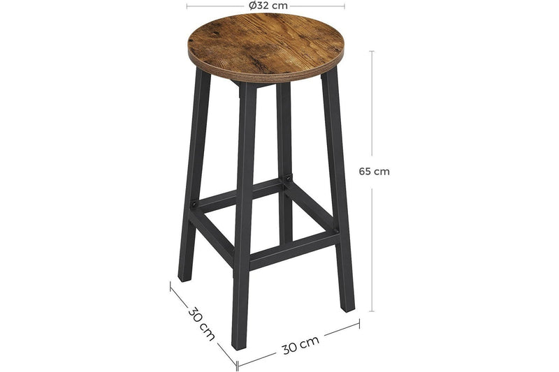 Vasagle Set of 2 Steel Frame Bar Stools - Rustic Brown