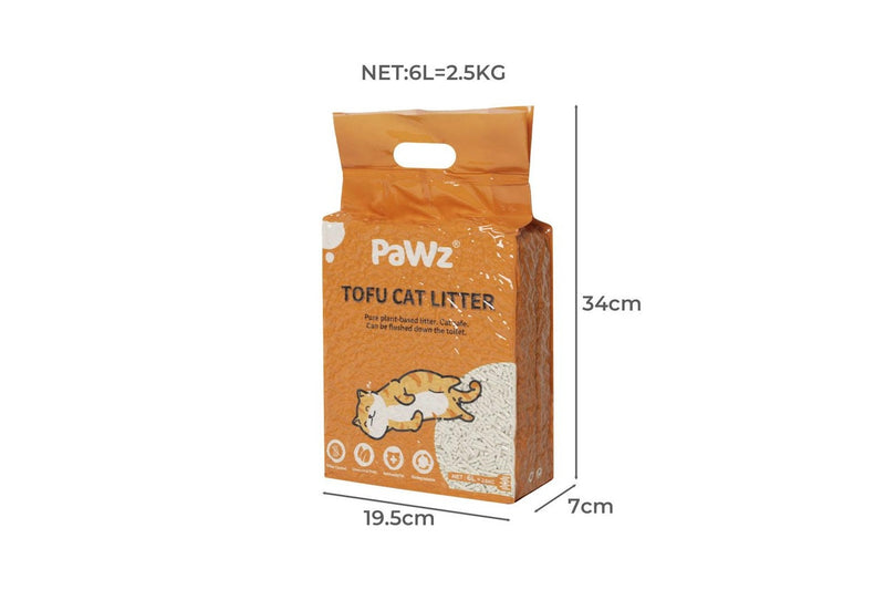 Pawz 2.5kg Tofu Cat Litter Clumping Flushable Fast Super Absorben Natural x6